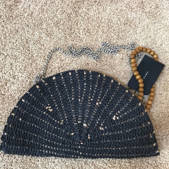 NWT! ZARA black half moon woven crossbody bag - Picture 1 of 10